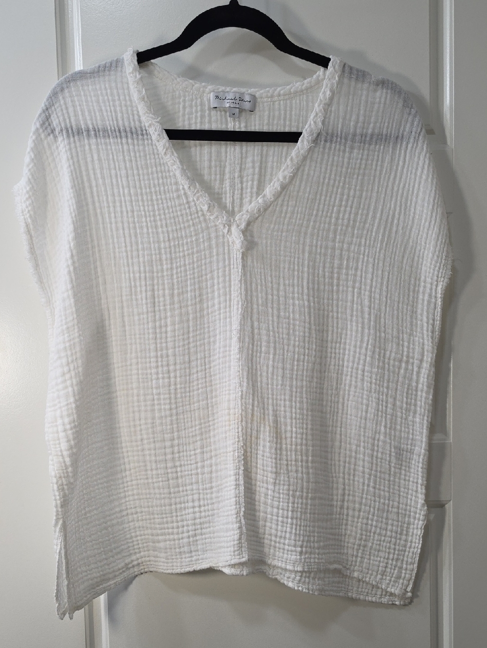 Michael Stars White Gauze White Cotton V-Neck Top - Medium